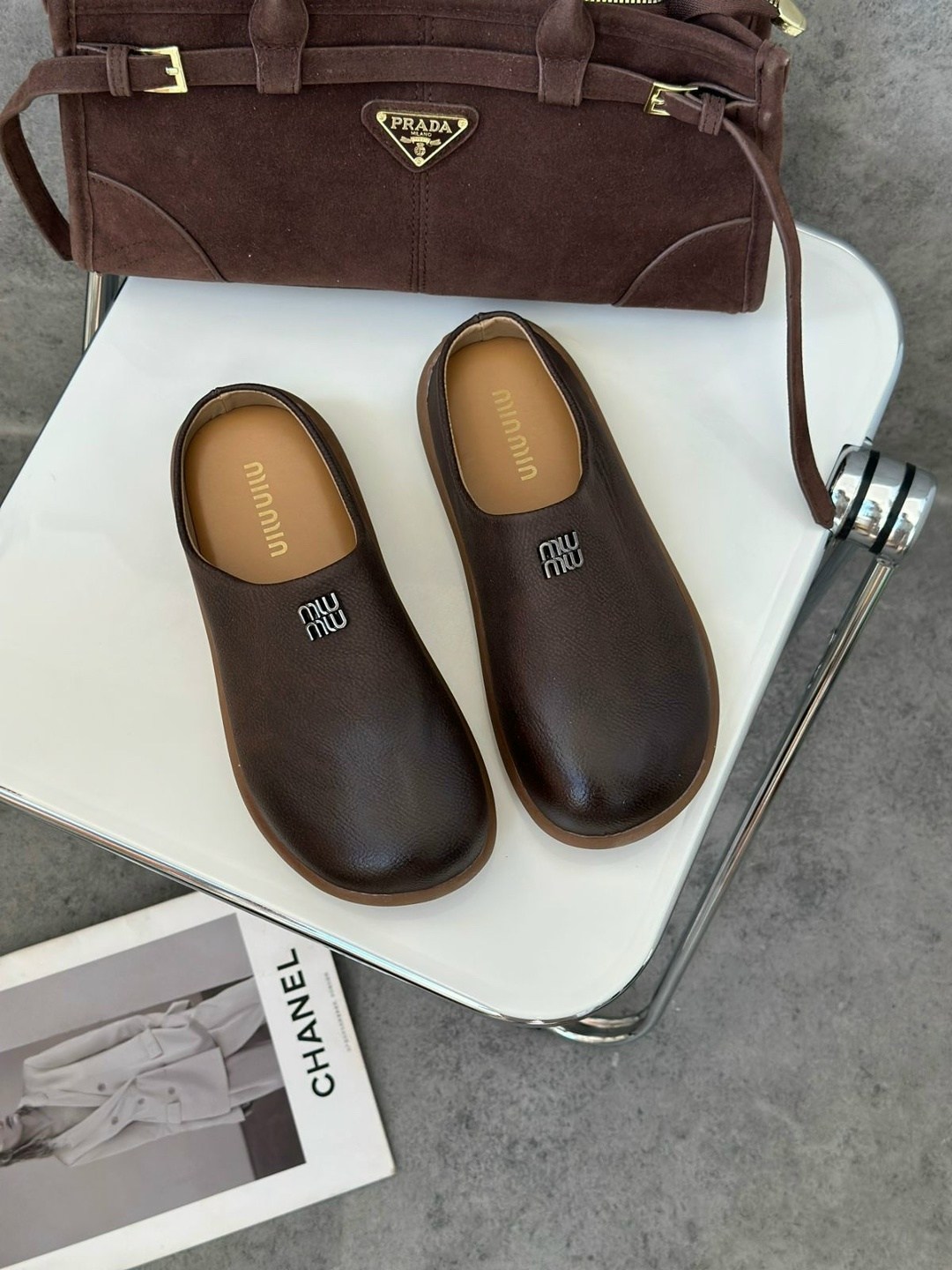 ,коричневые кожаные мюли miu miu,мюли женские,обуви,женские шлепанцы