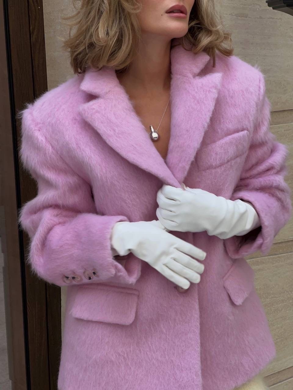 розовое пальто,пальто модное,стильное пальто,плюшевое пальто,женское шерстяное пальто