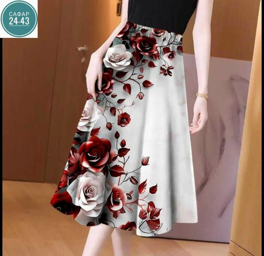 женская юбка с принтом,юбка с принтом,юбка женская,юбка большого размера женская,юбка средней длины