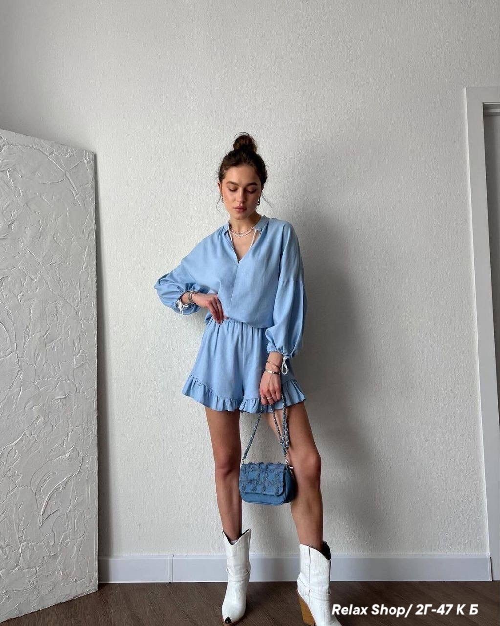 летний костюм из льна,льняной костюм,летние костюмы женские,блузка с завязками,льняной костюм с шортами