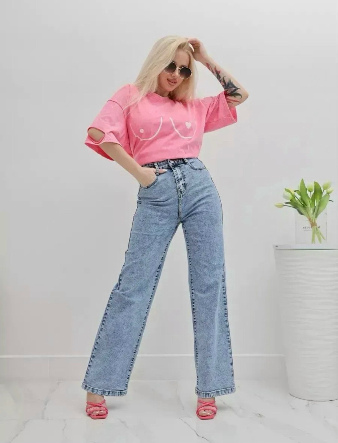 джинсы широкие,джинсы женские,джинсы палаццо,джинсы широкие с высокой посадкой vailo,джинсы широкие с высокой посадкой kenchin