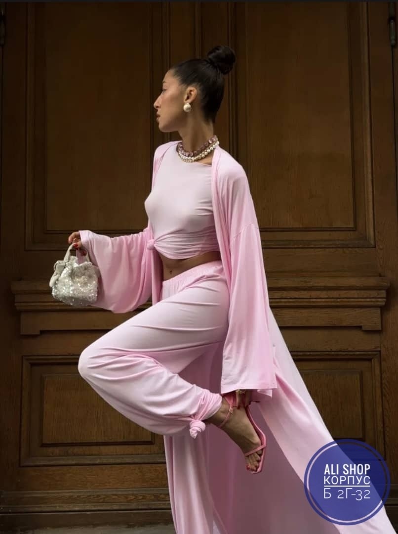 костюм тройка брючный с топом из вискозы легкий летний sensuluxe 422451853,стильные костюмы,костюм с брюками палаццо,костюм женский,костюм с брюками