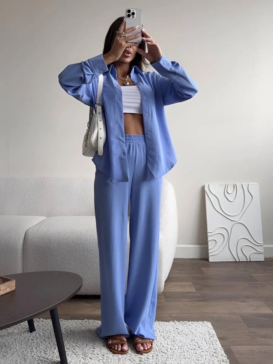 костюм с рубашкой и брюками из мягчайшей ткани,костюм женский,летний брючный женский костюм,брючный костюм,брючный костюм женский