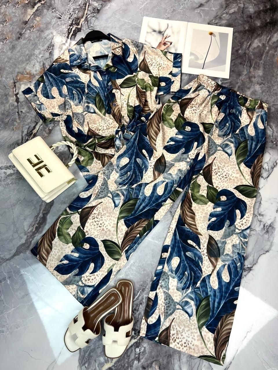 брючный костюм 6060п синий/бежевый,женский брючный костюм из вискозы,костюм женский,брючный костюм 6060п синий/бежевый разноцветный,летние костюмы