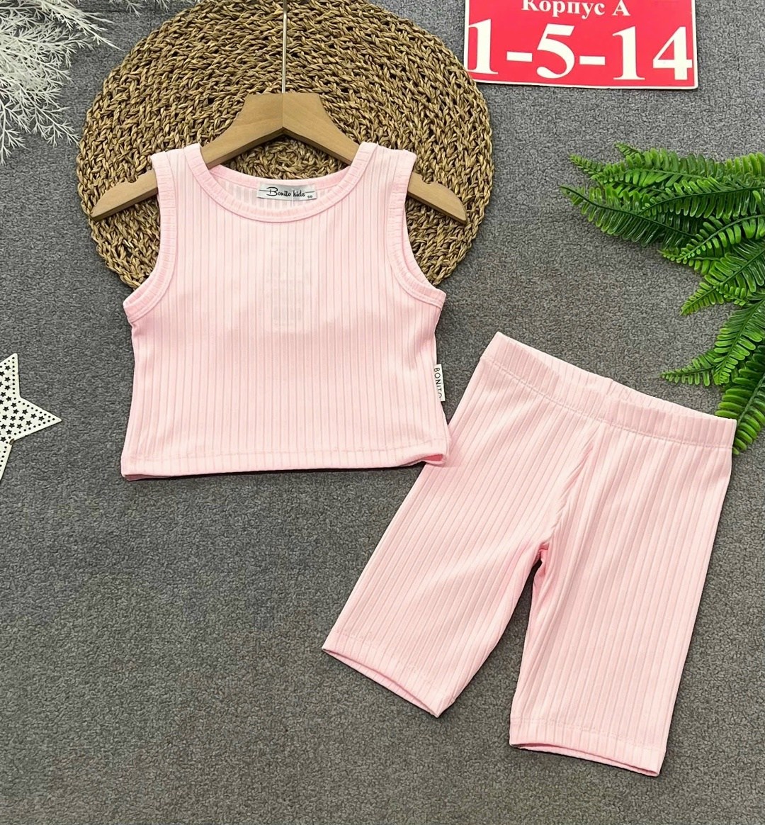 костюм для девочек,летний костюм для девочек,костюм для девочки в рубчик,летний костюм топ с велосипедками sovalina 223713345,одежда для девочек