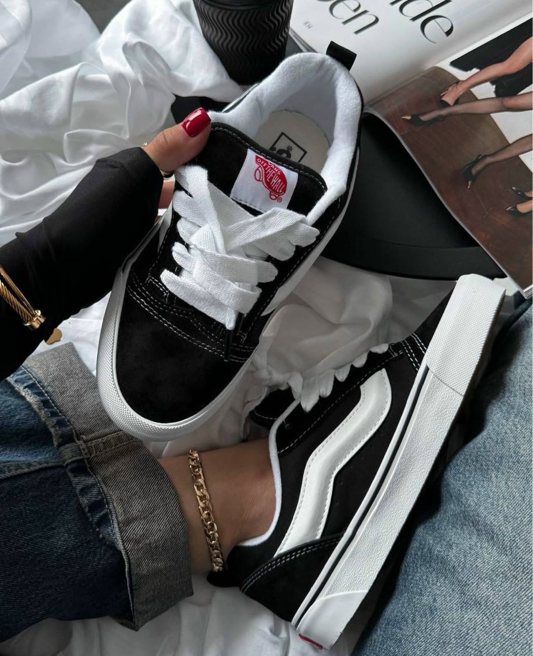 ,кеды vans,женские кроссовки,кеды vans knu school ванс дутый черный,женские кеды vans knu skool black white premium