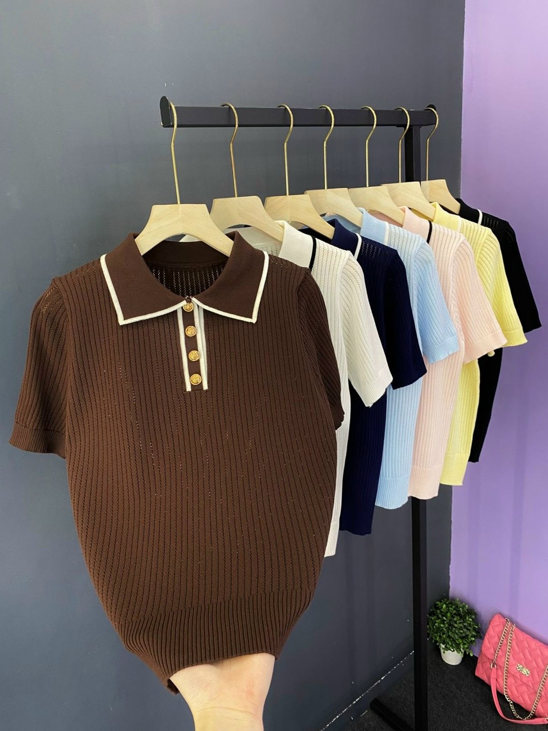 кофточки,кофта женская,кофточка на замке,вязаная футболка поло на пуговицах kosheleva 365142408,кофта поло с пуговицей