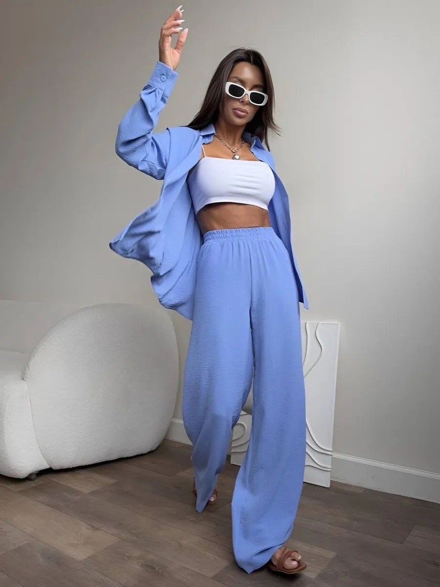 костюм с рубашкой и брюками из мягчайшей ткани,костюм женский,летний брючный женский костюм,брючный костюм,брючный костюм женский