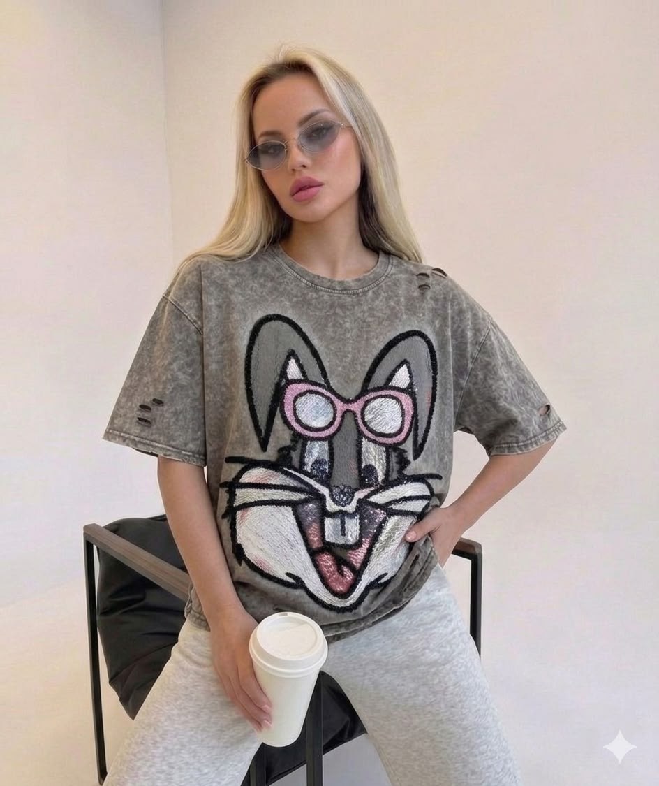 футболка варенка оверсайз с принтом bugs bunny,футболка варенка с принтом оверсайз,женская футболка,футболка варенка с принтом оверсайз удлиненная,женская футболка оверсайз