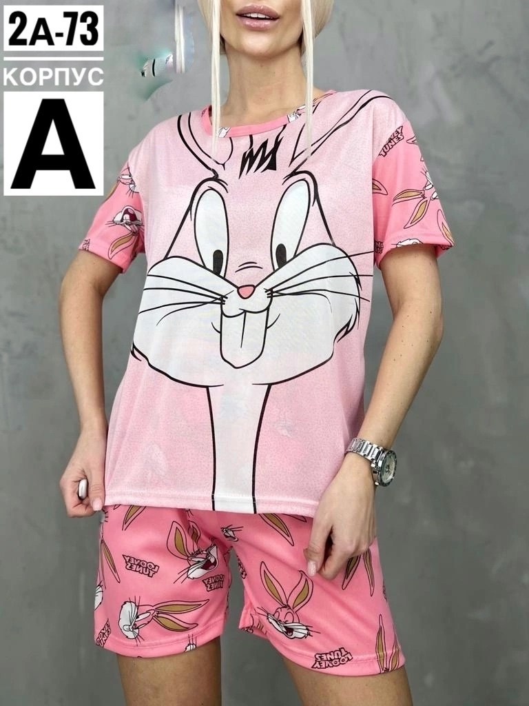 пижама с багз банни женская,пижама женская,пижама женская костюм,костюм домашний женский пижама,пижама розовая