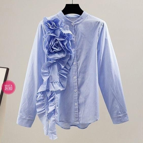 блузка с оборками,голубая блузка,блузка с рюшами,рубашка с рюшами