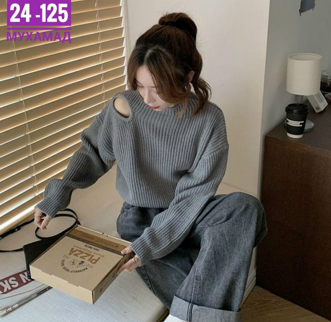 свитер с открытыми плечами,свитер в корейском стиле,женский свободный свитер,свитер женский,модный женский свитер