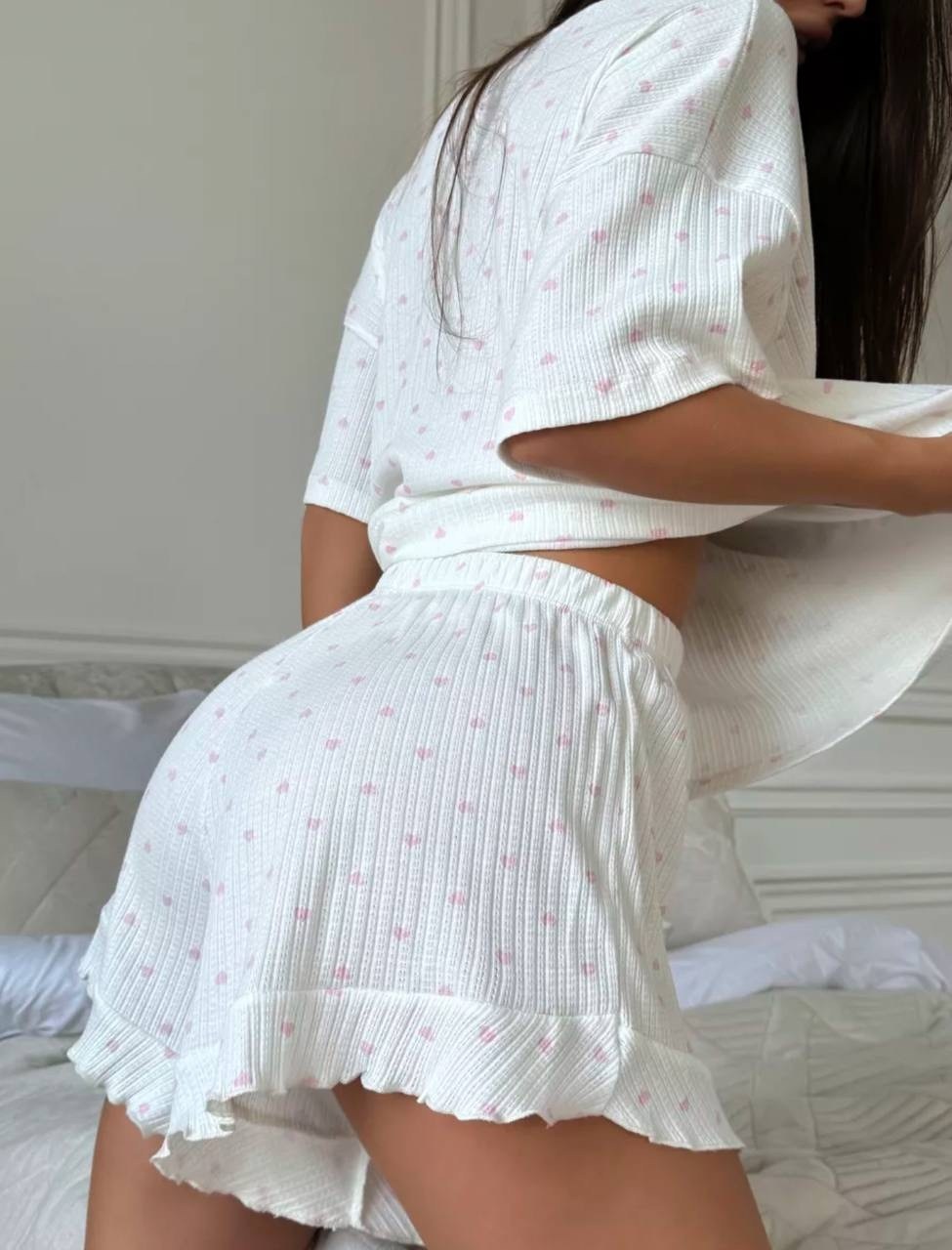 муслиновая пижама с шортами eustera 213008013,пижама женская с шортами,пижама с шортами и футболкой,пижама с шортами и футболкой хлопок,пижама женская