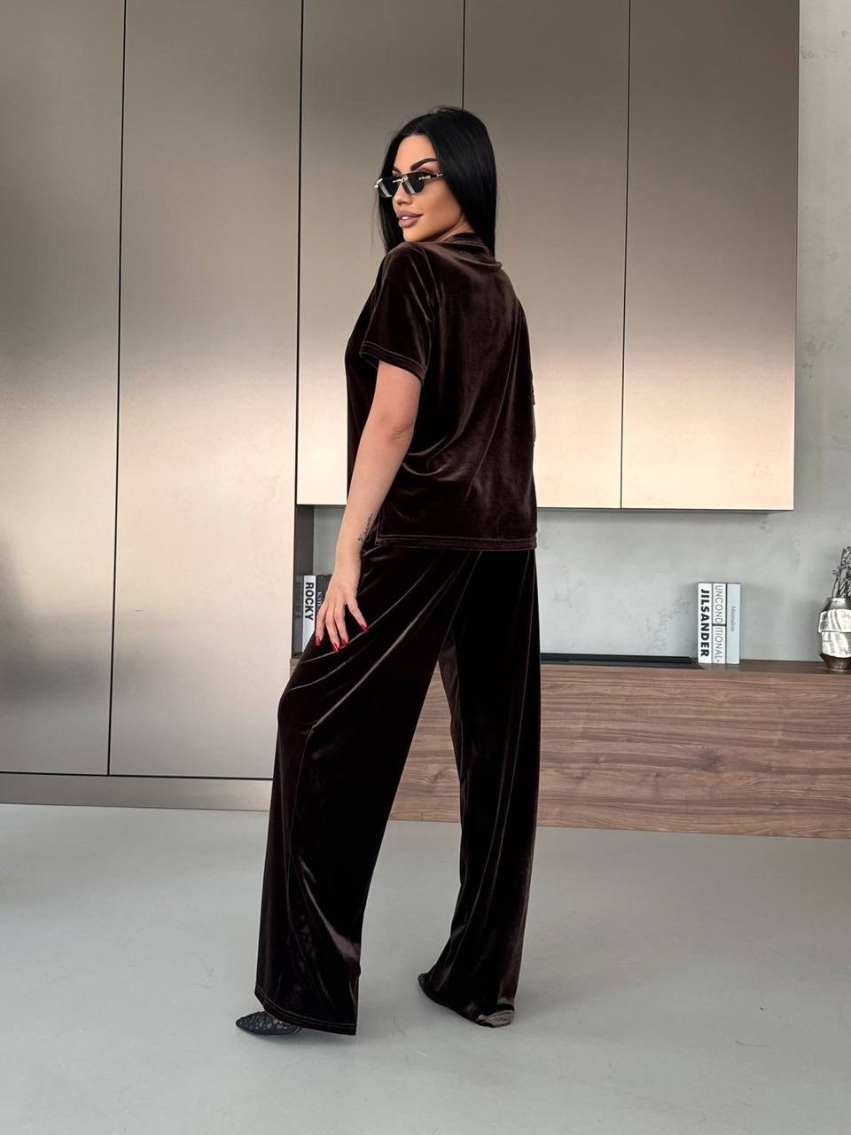 брюки мокко looklikecat 06676420,костюм женский,велюровый костюм,женский велюровый костюм,костюм с брюками