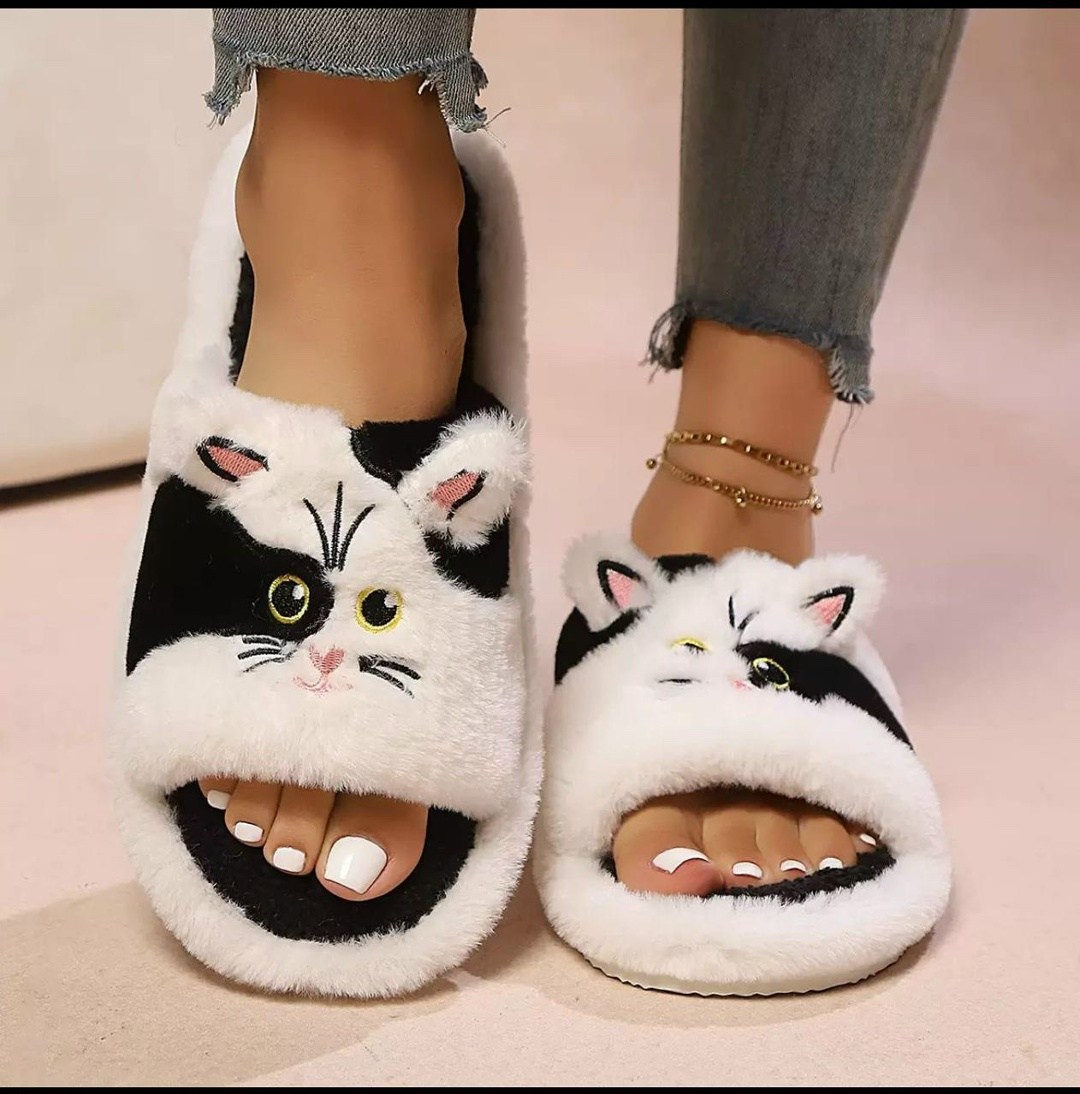 cat slippers женские легкие пушистые домашние тапочки,женские тапки,женские домашние пушистые тапочки из искусственного меха с открытым носком,женские домашние тапочки с открытым носком,женские домашн