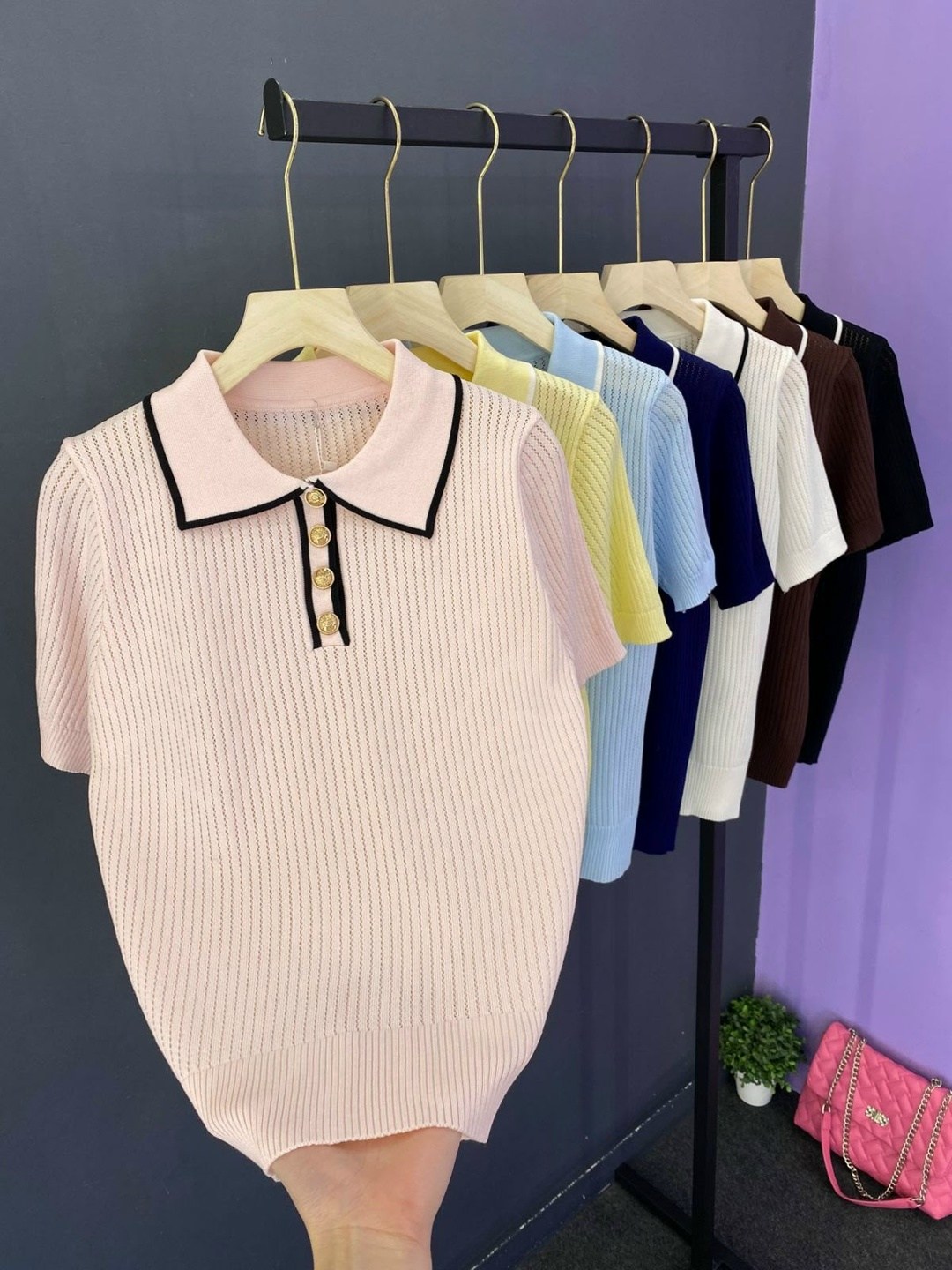 кофточки,кофта женская,кофточка на замке,вязаная футболка поло на пуговицах kosheleva 365142408,кофта поло с пуговицей