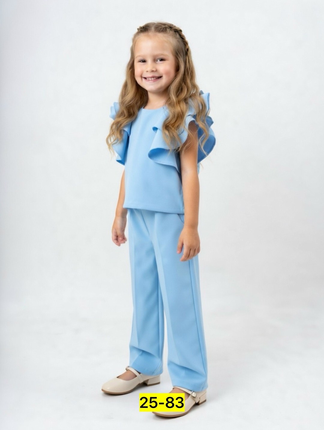 праздничный брючный костюм для девочки,нарядный брючный костюм для девочки 10 лет,костюм брючный,костюм нарядный с брюками палаццо,костюм нарядный с брюками палаццо на выпускной голубой