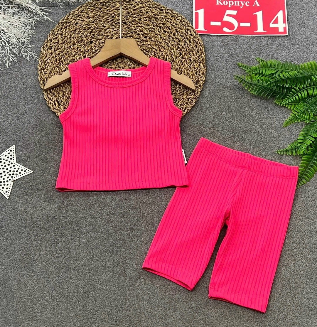 костюм для девочек,летний костюм для девочек,костюм для девочки в рубчик,летний костюм топ с велосипедками sovalina 223713345,одежда для девочек