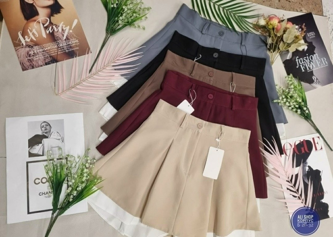 юбка-шорты женская короткая мини 42-48 черный,юбка шорты женская,юбка мини,юбка,юбка с шортиками внутри