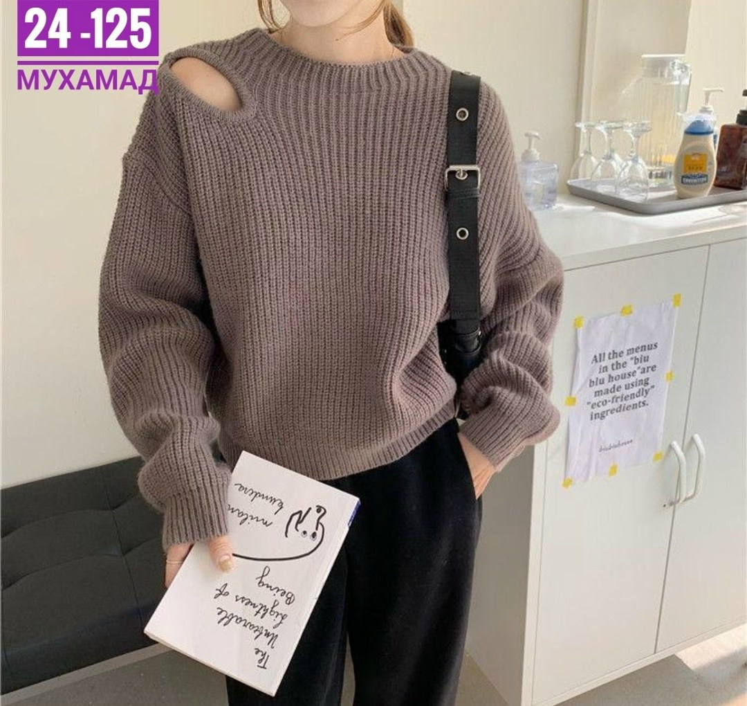 свитер с открытыми плечами,свитер в корейском стиле,женский свободный свитер,свитер женский,модный женский свитер