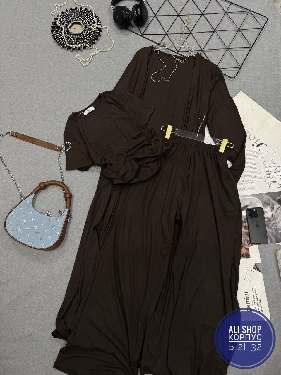 костюм тройка брючный с топом из вискозы легкий летний sensuluxe 422451853,стильные костюмы,костюм с брюками палаццо,костюм женский,костюм с брюками