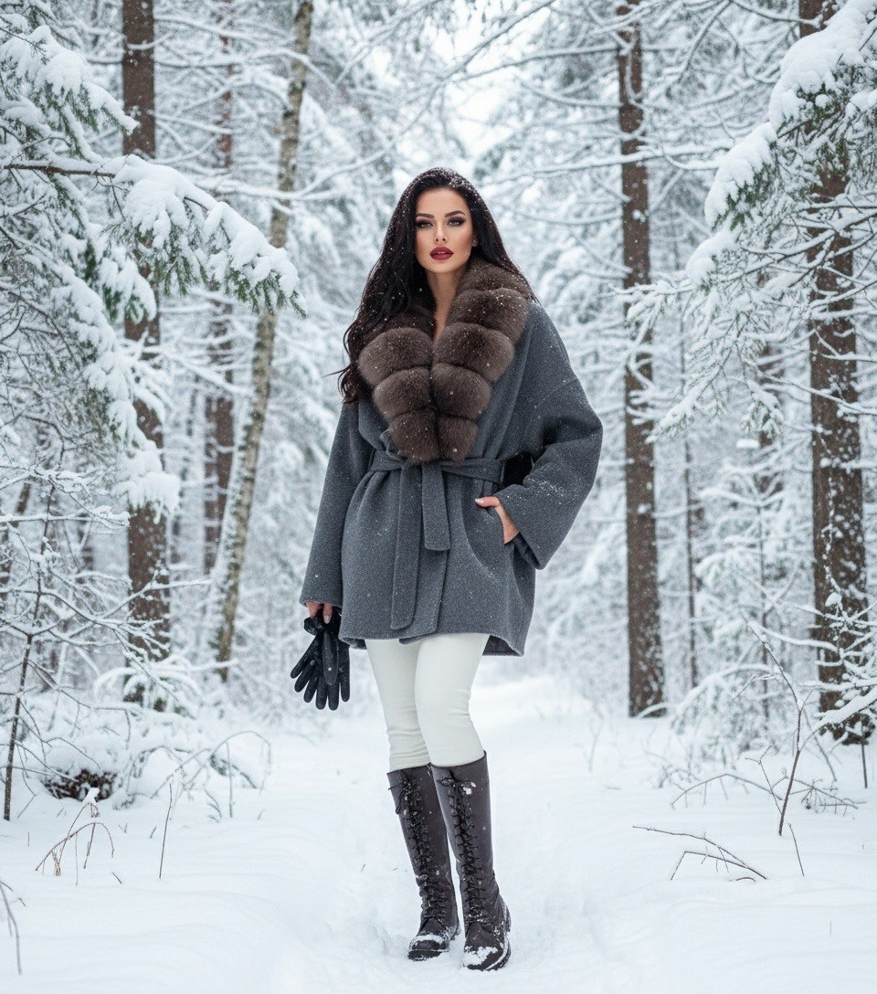 пальто с мехом финского песца,пальто с мехом,кашемировое пальто с мехом песца,темно-серое пальто с мехом финского песца,пальто кашемировое с мехом песца elia