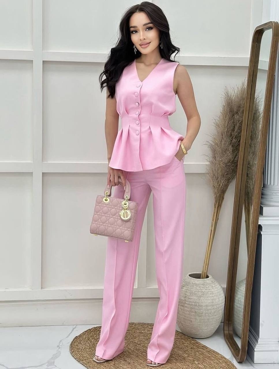 летний женский брючный костюм с жилетом,брючный костюм с жилеткой,костюм брючный с жилетом,костюм желтый,летний брючный костюм