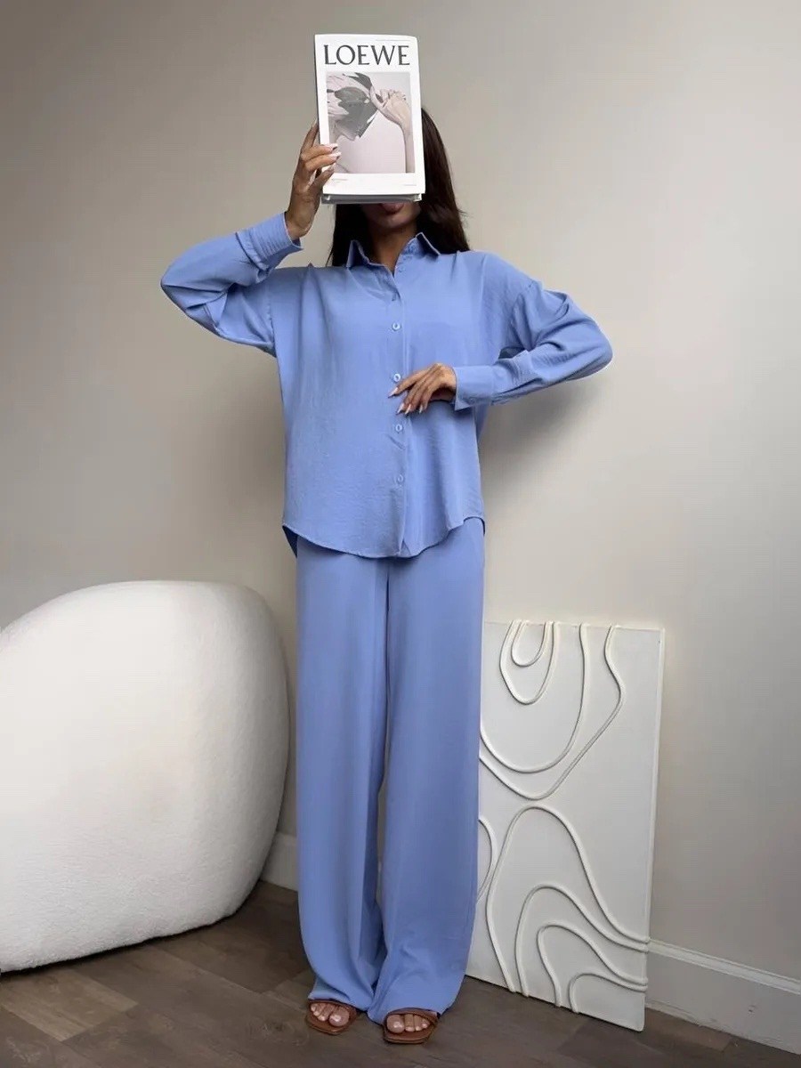 костюм с рубашкой и брюками из мягчайшей ткани,костюм женский,летний брючный женский костюм,брючный костюм,брючный костюм женский