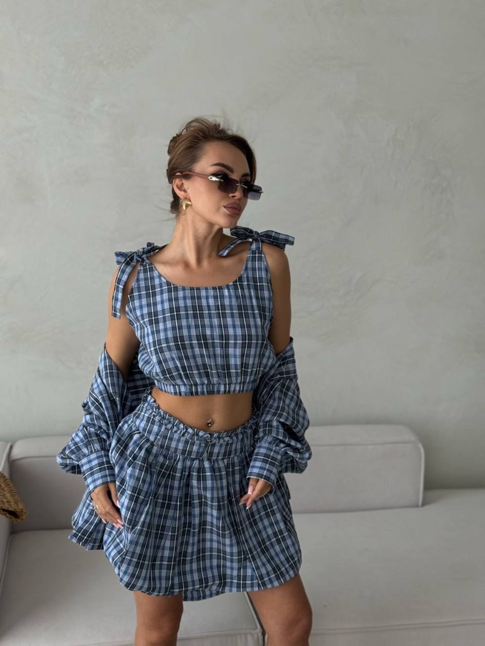 костюм с юбкой и рубашкой в клетку vi&so 332044247,женские костюмы,костюм в клетку,,костюм с юбкой женский