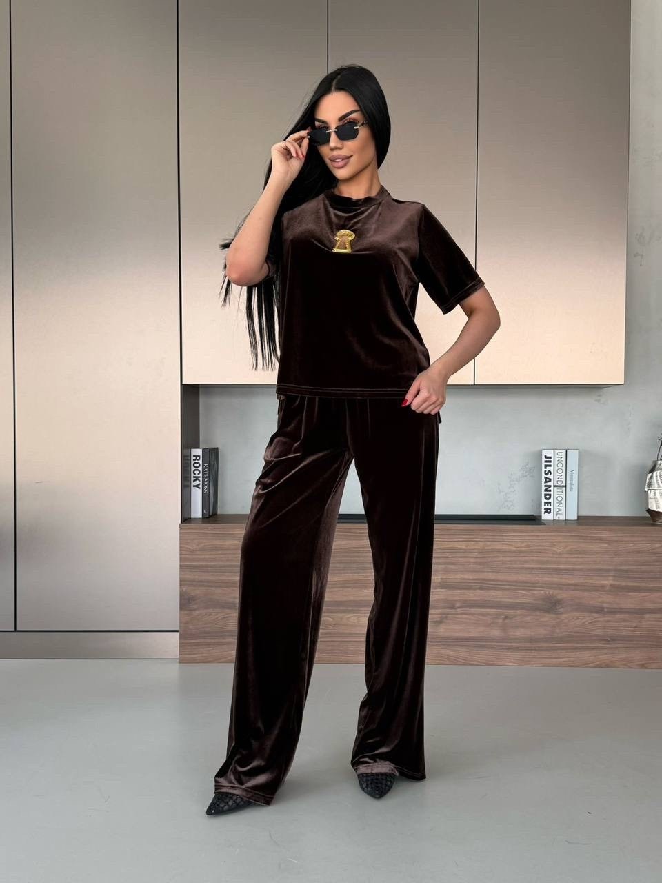 брюки мокко looklikecat 06676420,костюм женский,велюровый костюм,женский велюровый костюм,костюм с брюками