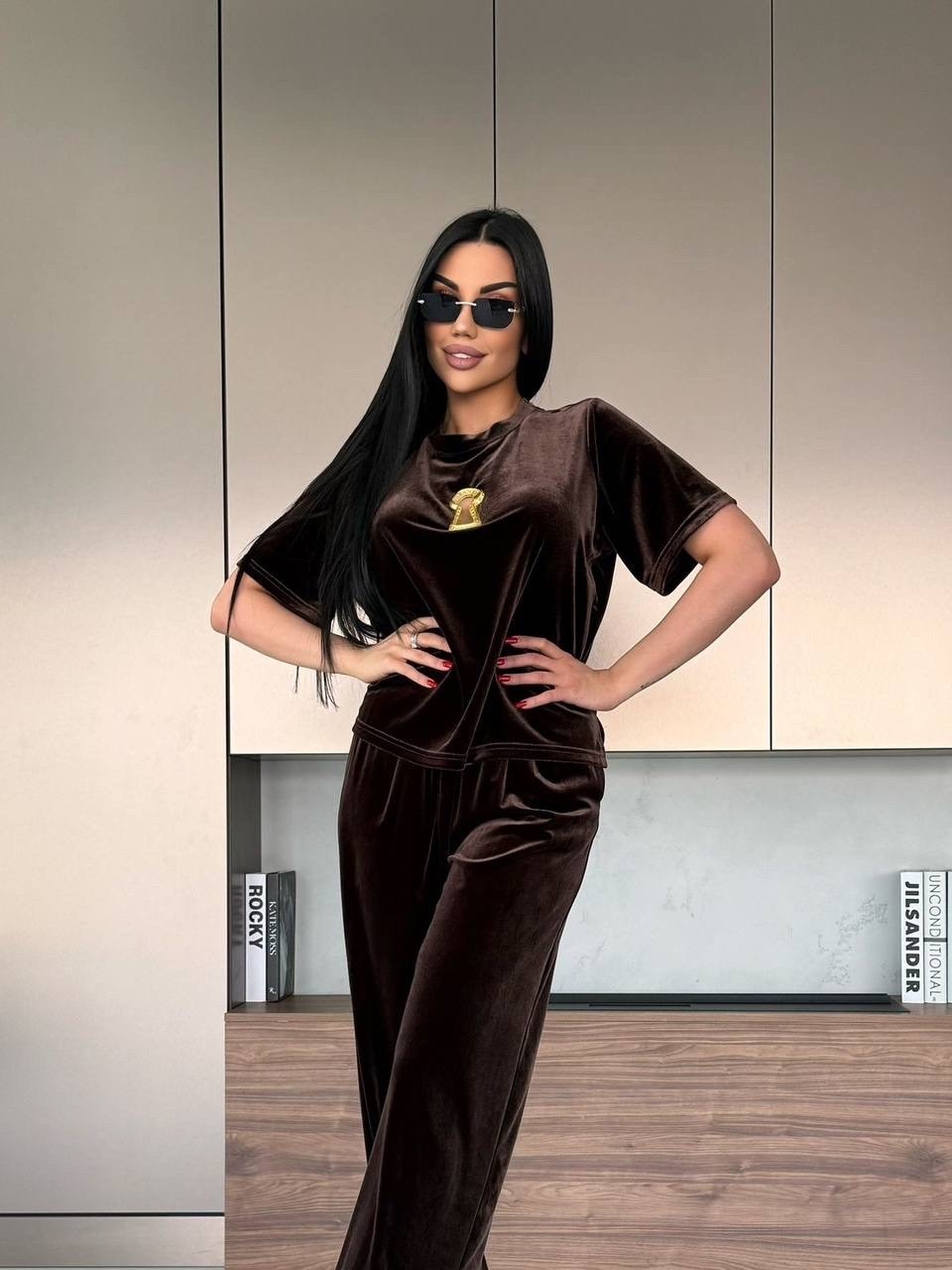 брюки мокко looklikecat 06676420,костюм женский,велюровый костюм,женский велюровый костюм,костюм с брюками