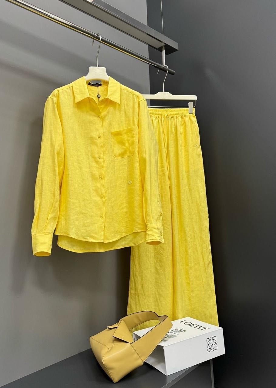 идеальный костюм изо льна: рубашка + брюки, lemon - l-xl,брючный костюм,костюм желтый,костюм льняной,брючный костюм из льна