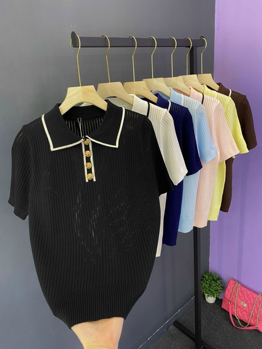 кофточки,кофта женская,кофточка на замке,вязаная футболка поло на пуговицах kosheleva 365142408,кофта поло с пуговицей