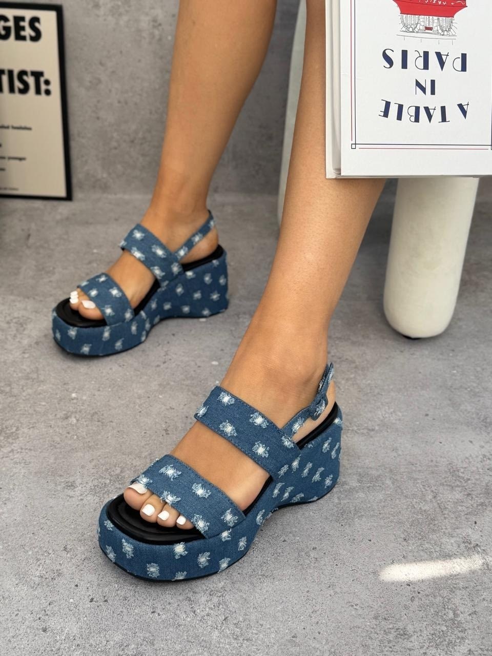 босоножки джинсовые,босоножки на платформе,женские босоножки,босоножки текстильные на платформе,