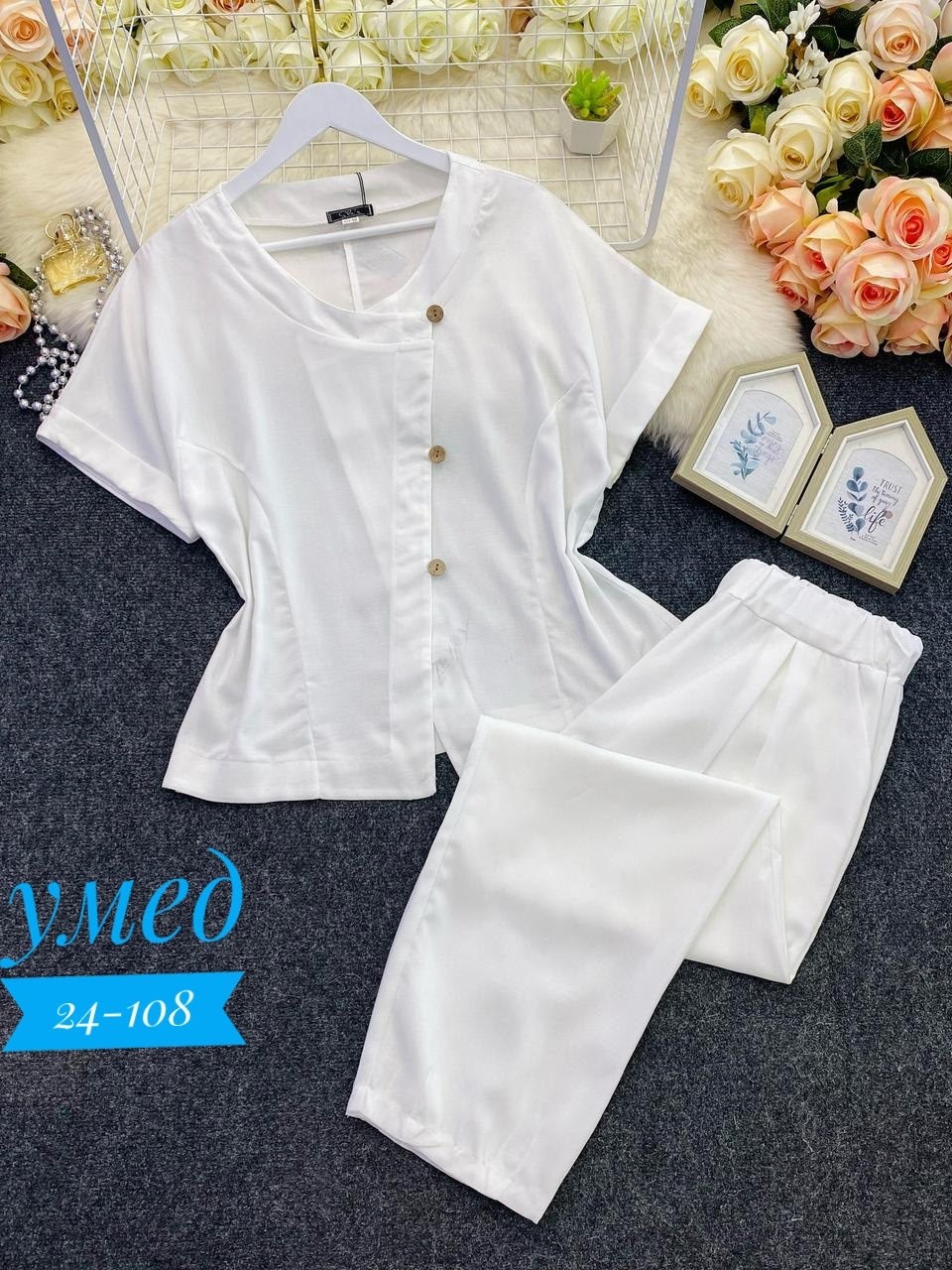 брючный костюм michel chic 1337/1 мохито,летний брючный костюм,летние костюмы женские,брючный костюм из льна женский,костюм michel chic арт 1337 корич