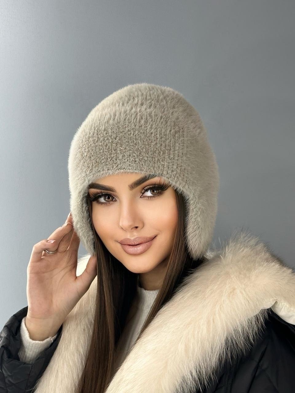 шапка ушанка вязаная зимняя из ангоры ко-ко,шапка-ушанка женская вязаная,шапка ушанка зимняя вязаная меховая из ангоры,шапка ушанка женская зимняя вязаная,шапка
