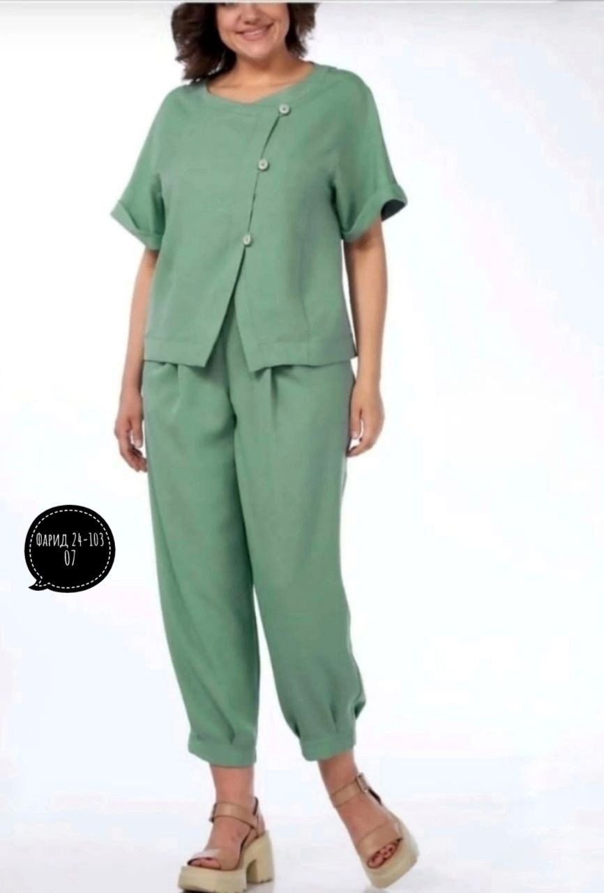 брючный костюм michel chic 1337/1 мохито,летний брючный костюм,летние костюмы женские,брючный костюм michel chic 1337,брючный костюм из льна женский