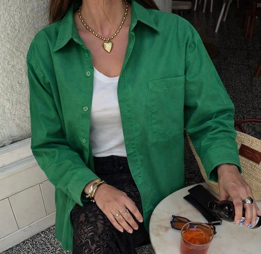 рубашка женская,зеленая рубашка женская оверсайз,модная рубашка,зеленая рубашка оверсайз,рубашка повседневная