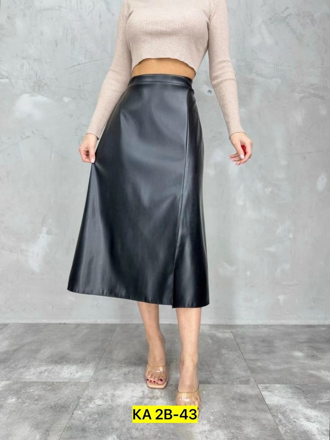 юбка кожаная,юбка трапеция из экокожи,юбка женская экокожа,кожаная юбка миди с разрезом,кожаная юбка длинная