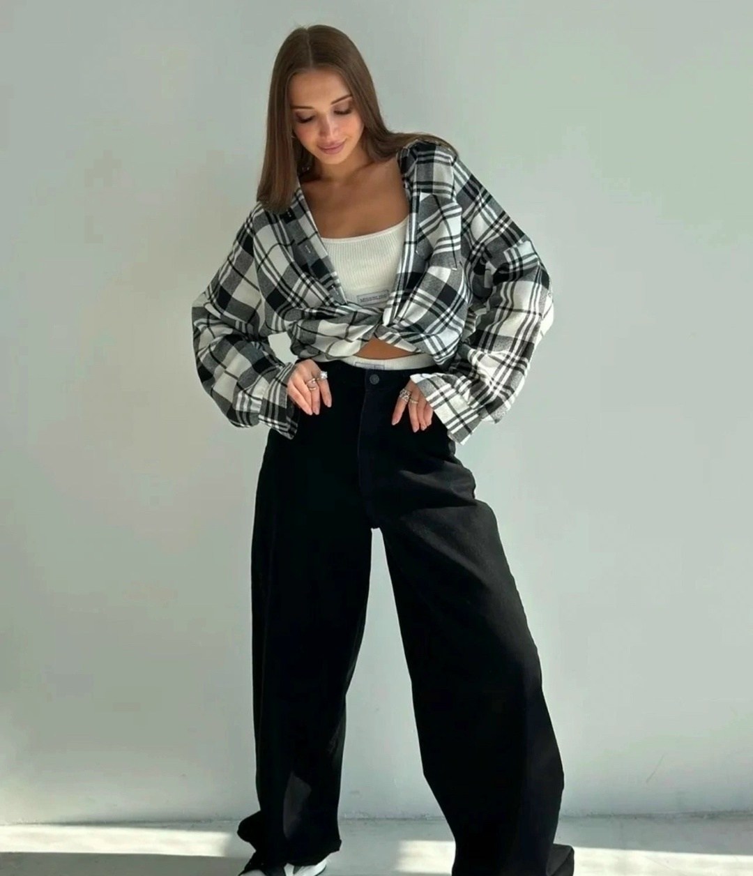 джинсы брюки,джинсы багги,широкие джинсы,рубашка в клетку оверсайз thirteen brand,женские джинсы