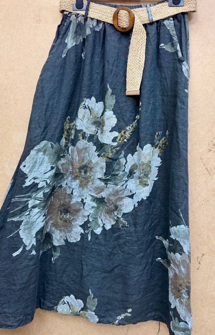 юбка с цветами,льняная юбка,юбка стильная,юбка,юбка с цветочным принтом