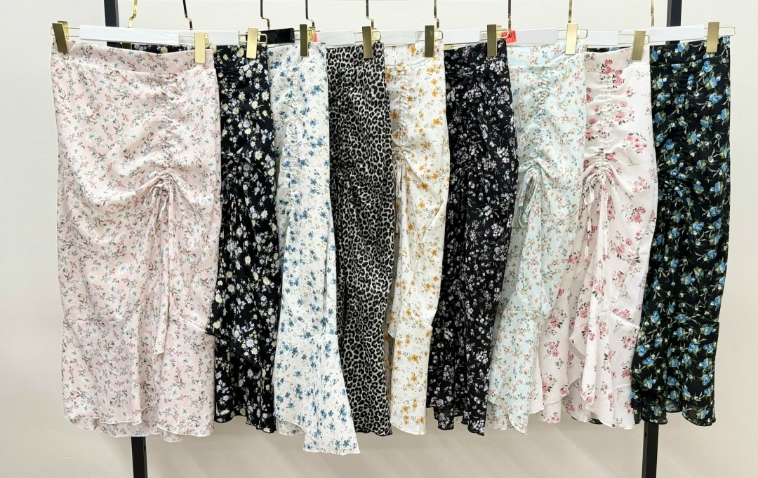 юбка с принтом,шифоновая женская юбка,юбка с оборками,женская шифоновая юбка с цветочным принтом,юбка миди с цветочным принтом