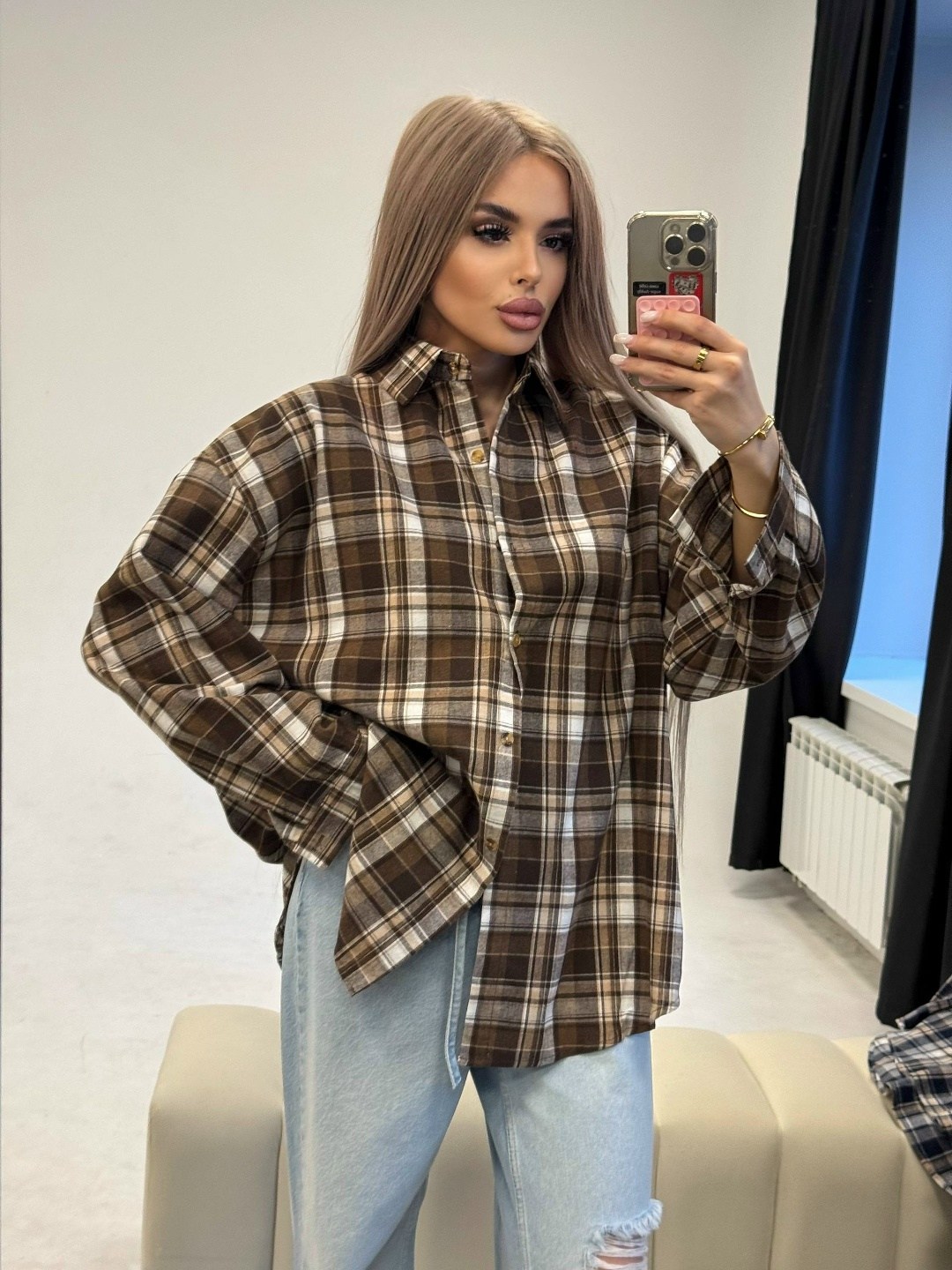 женская рубашка в клетку,женская рубашка,рубашка в клетку,рубашка оверсайз в клетку рваная dream shop one love,рубашка