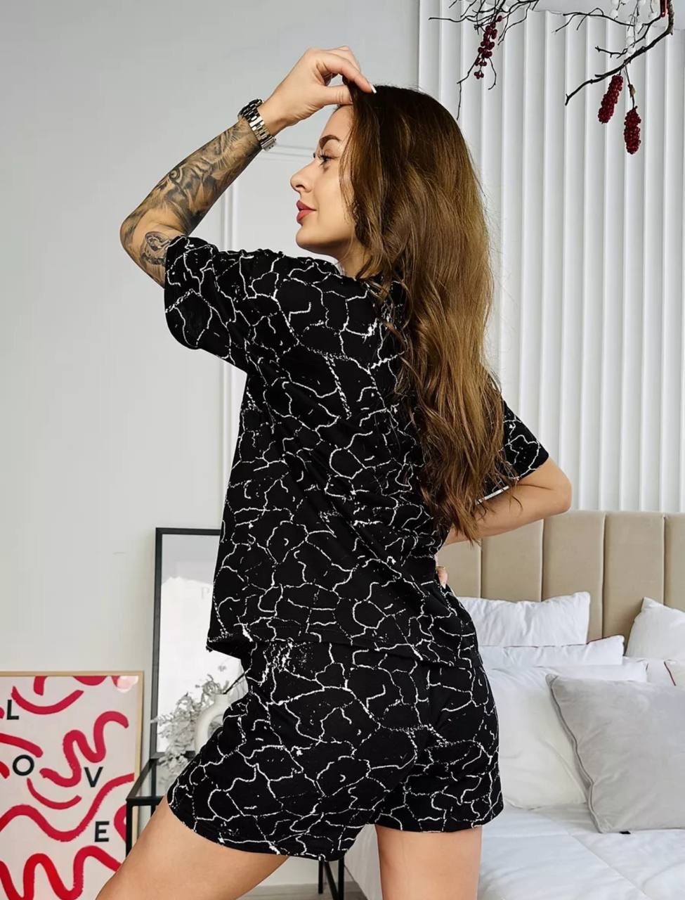 пижама женская с шортам,пижама черный,женская пижама,пижама домашний комплект,пижама с шортами