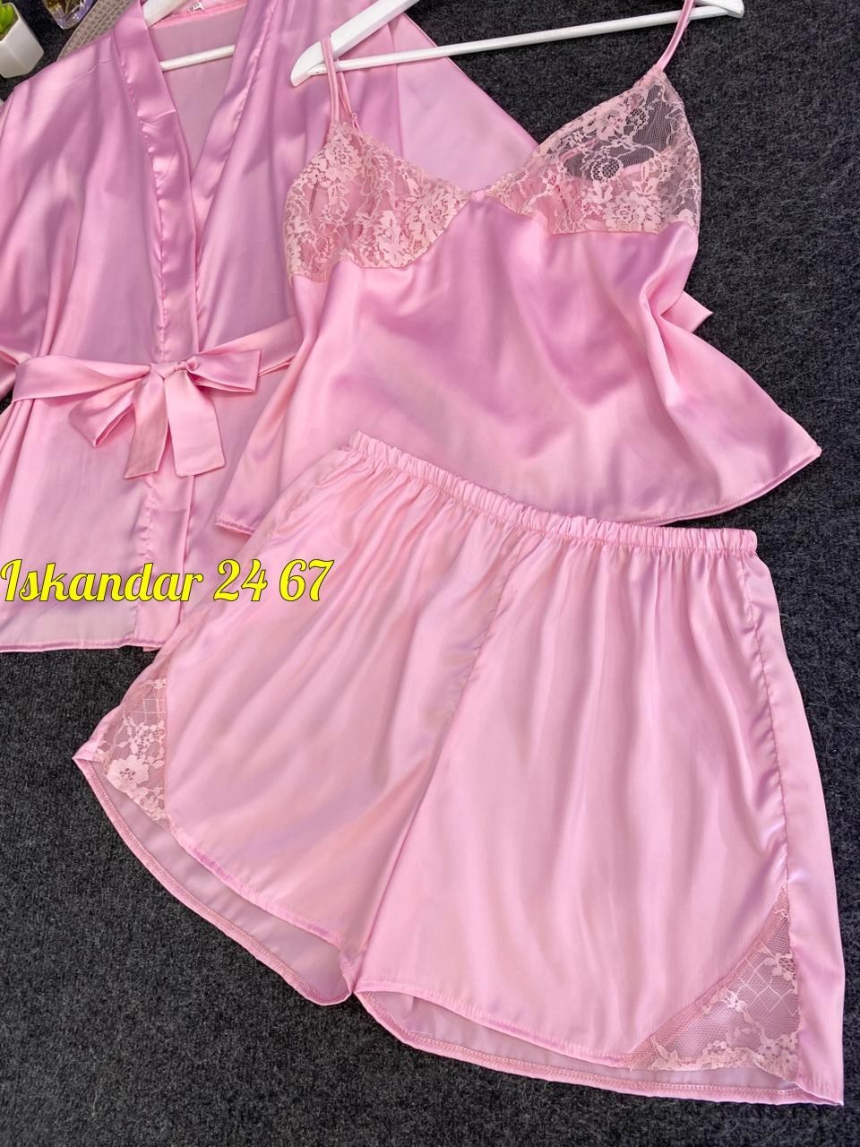 комплект с халатом,пижама женская,комплект женских,халат розовый,пеньюар