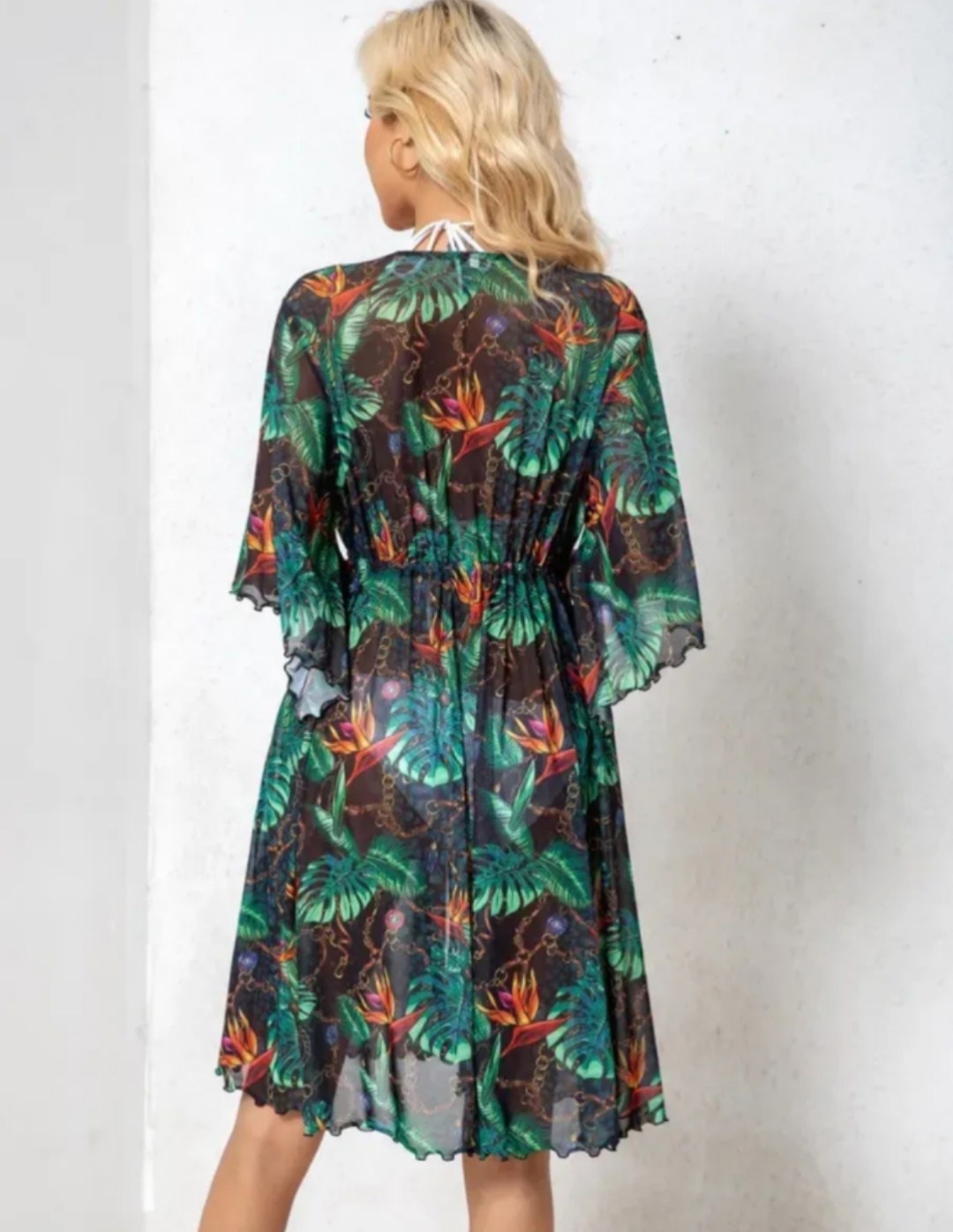 swim v cay кимоно с тропическим принтом с узлом без бикини shein,девушка,брюнетка,женщин,брюнетка актриса