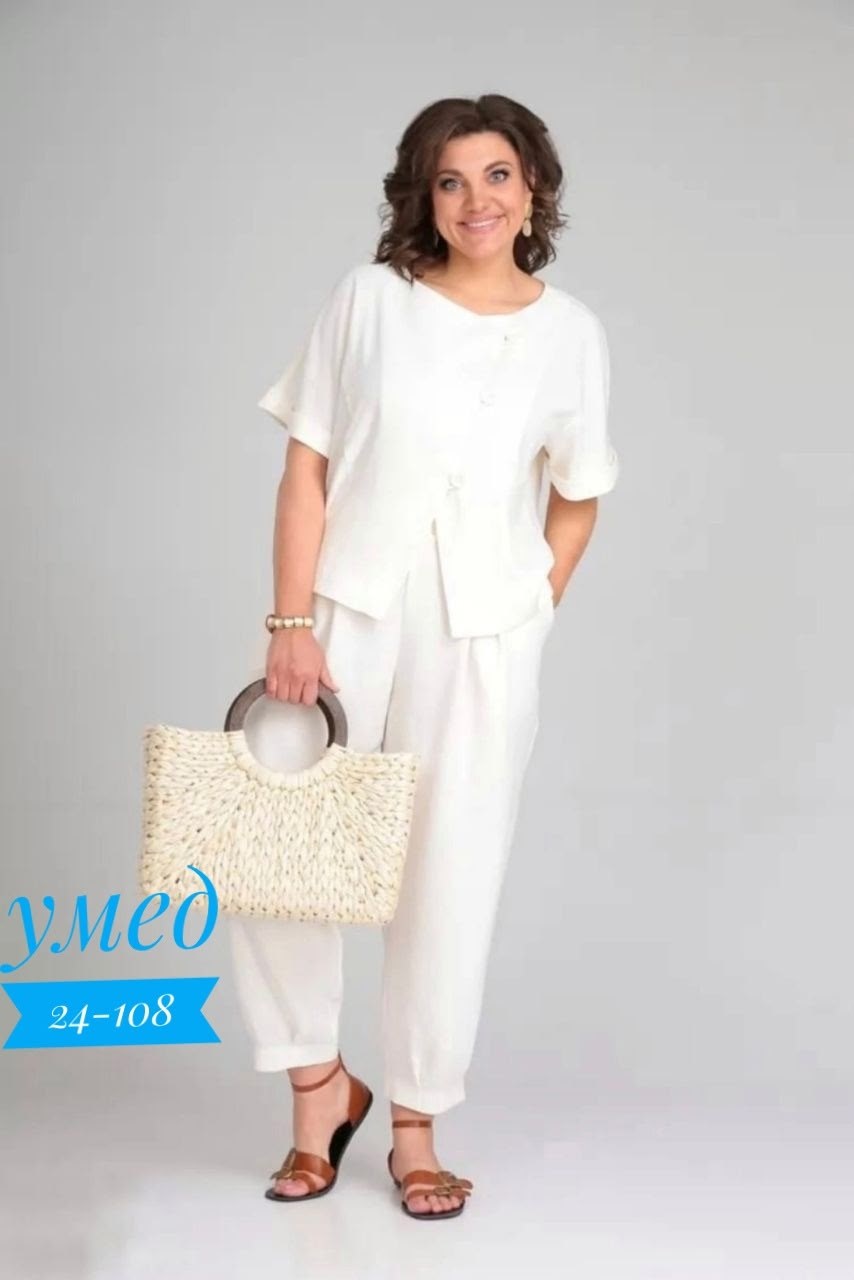 брючный костюм michel chic 1337/1 мохито,летний брючный костюм,летние костюмы женские,брючный костюм из льна женский,костюм michel chic арт 1337 корич