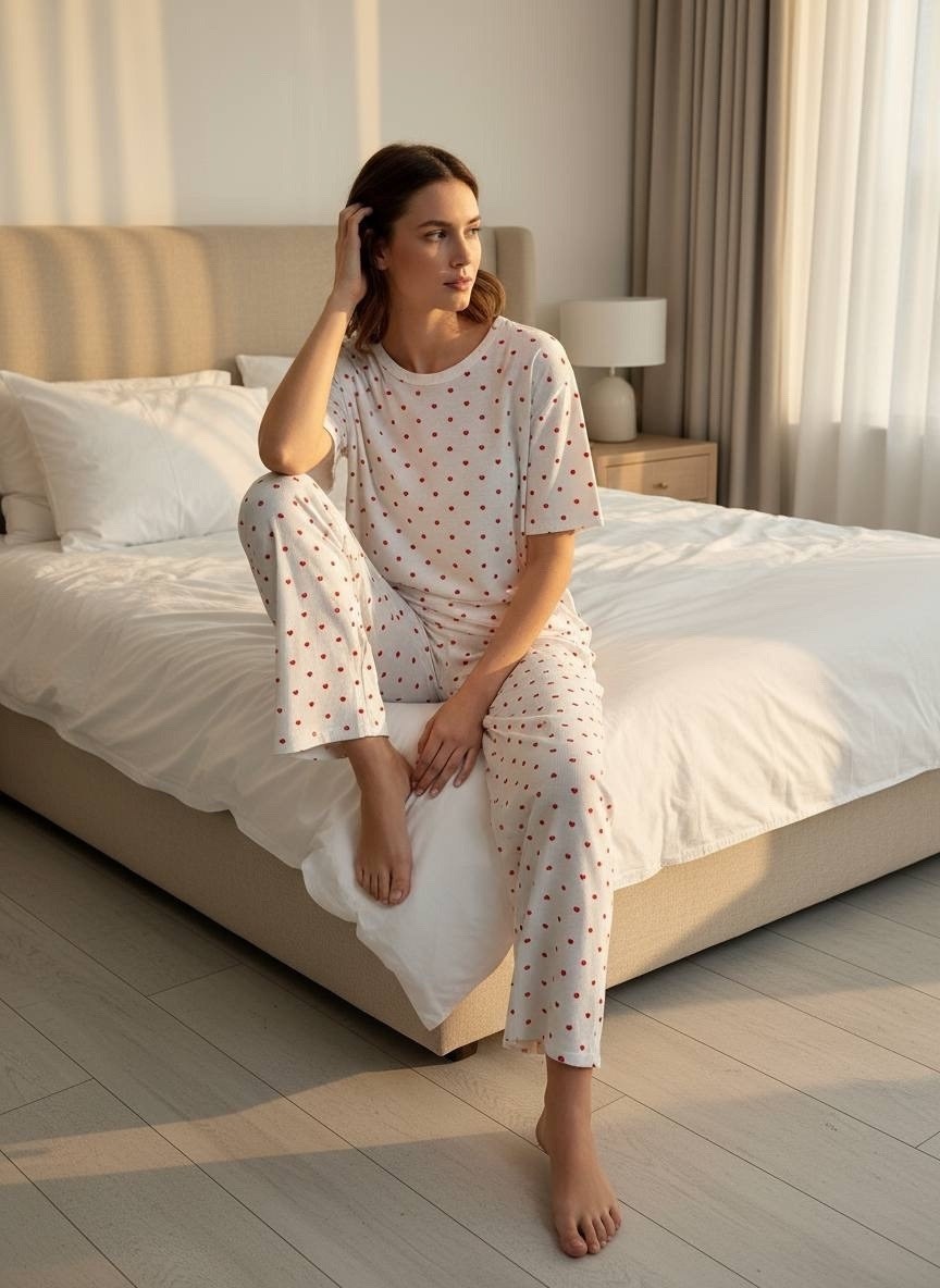 пижама женская,пижама с брюками и сердечками арт. в-001-1/001,пижама с брюками женская,пижама с принтом,пижама женская домашний комплект