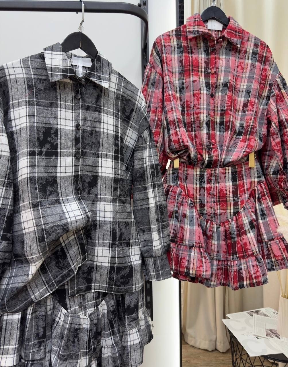 костюм с рубашкой и юбкой в клетку,костюм рубашка с юбкой,костюм с юбкой в клетку,костюм с юбкой,платье в клетку