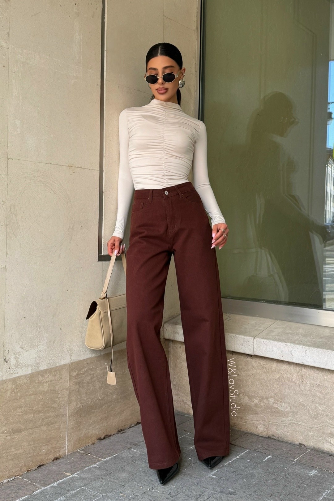 джинсы женские с завышенной талией, свободные прямые широкие брюки из денима,коричневые джинсы,джинсы широкие коричневые,коричневые джинсы женские,джинсы бордовые